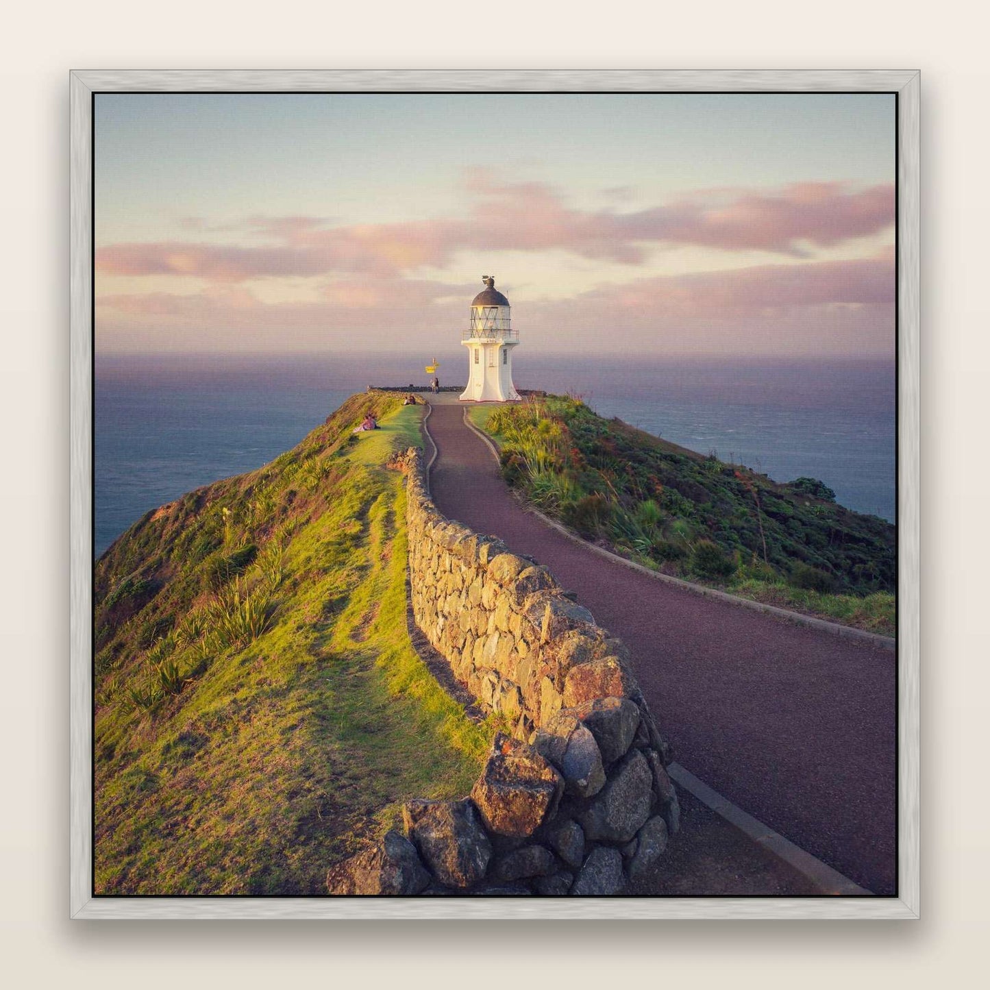 The Cape, Cape Reinga — framed metallic canvas print, Antique Silver frame. New Zealand fine art landscape wall art by Stephen Milner.