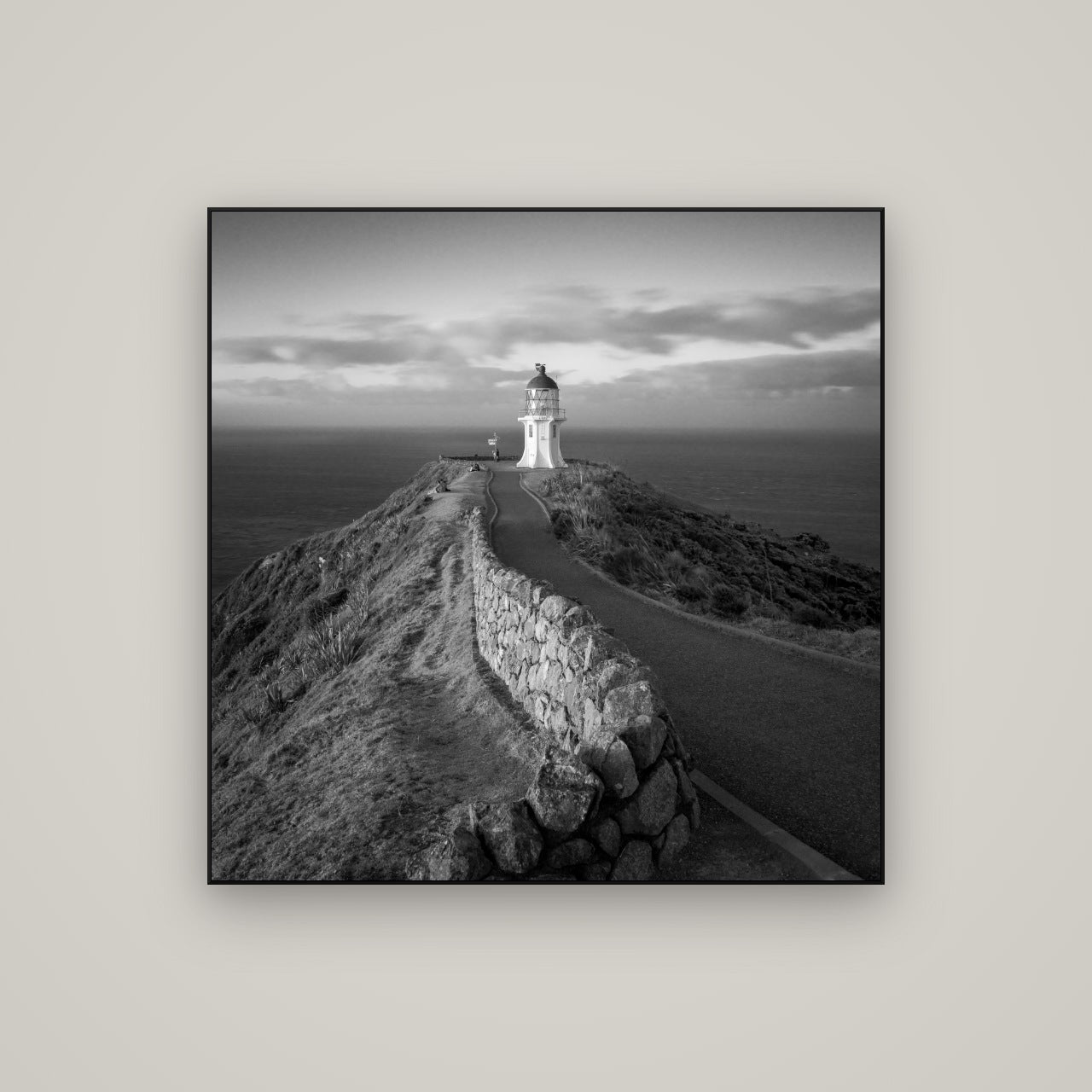 The Cape, Cape Reinga — ArtBox Black, 100×100 cm. New Zealand fine art wall art by Stephen Milner.