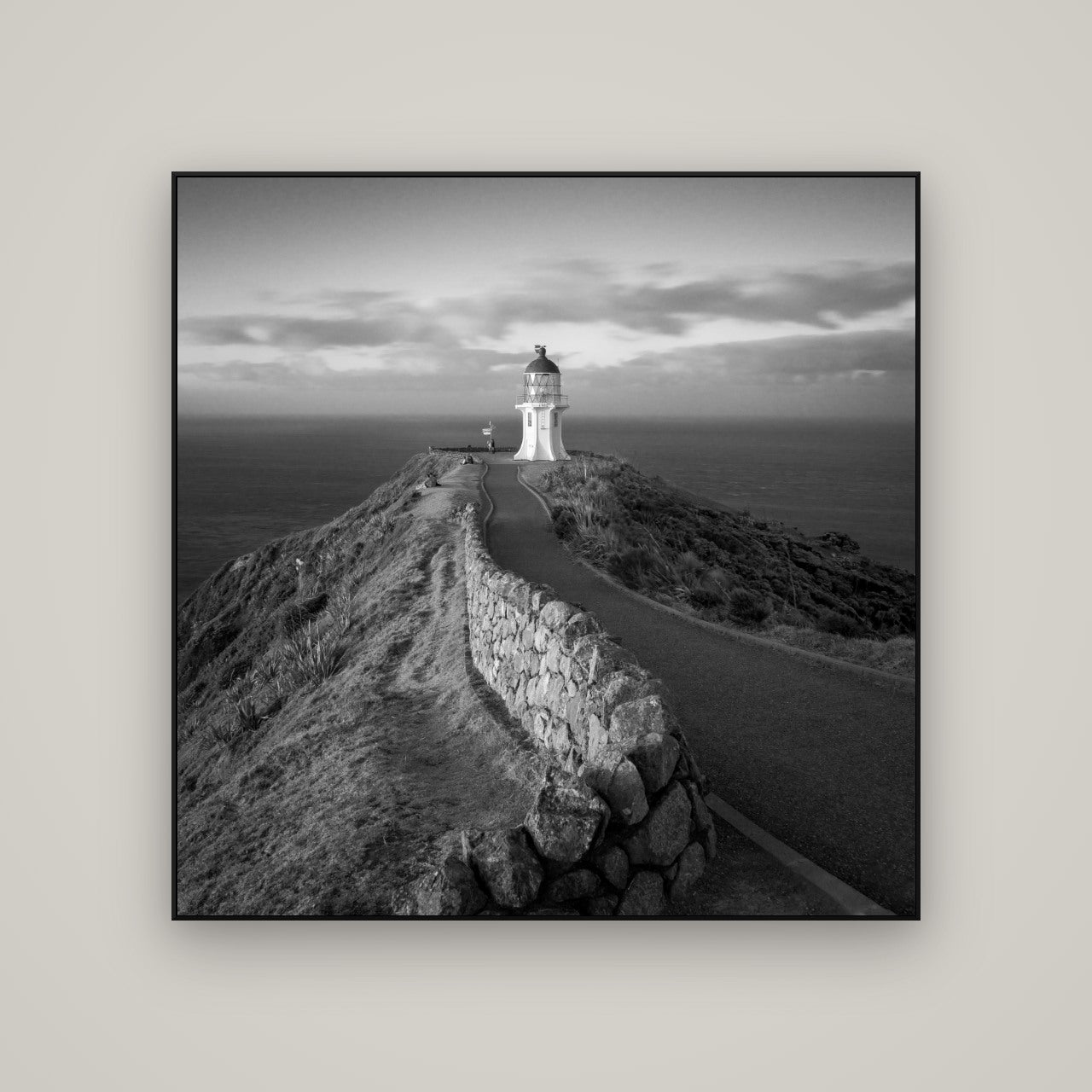 The Cape, Cape Reinga — ArtBox Black, 120×120 cm. New Zealand fine art wall art by Stephen Milner.