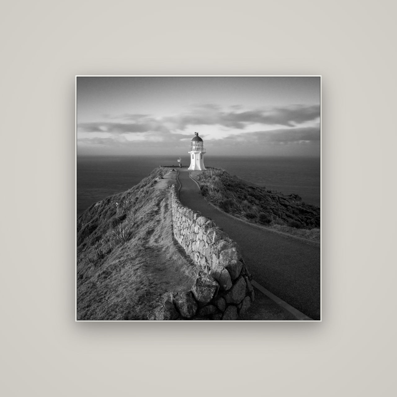 The Cape, Cape Reinga — ArtBox White, 100×100 cm. New Zealand fine art wall art by Stephen Milner.