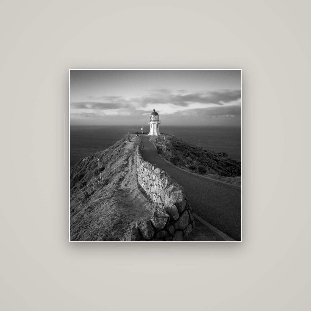 The Cape, Cape Reinga — ArtBox White, 80×80 cm. New Zealand fine art wall art by Stephen Milner.