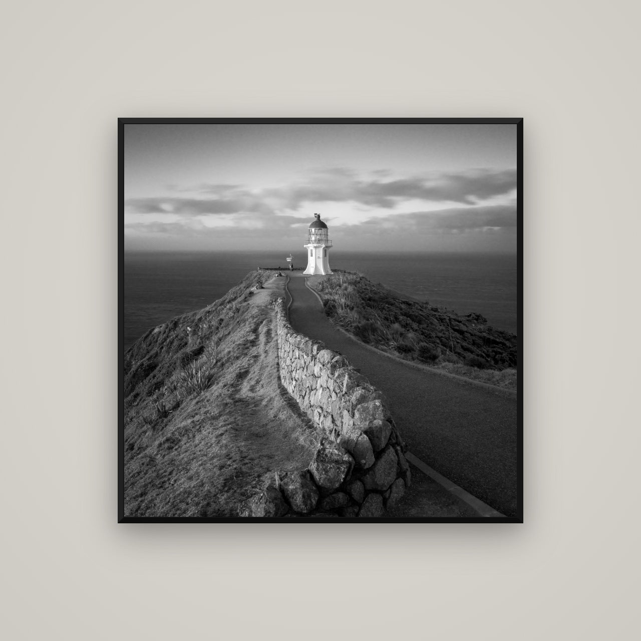 The Cape, Cape Reinga — Basel Black, 100×100 cm. New Zealand fine art wall art by Stephen Milner.