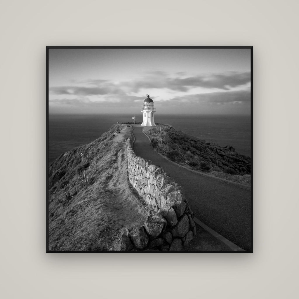 The Cape, Cape Reinga — Basel Black Matte, 120×120 cm. New Zealand fine art wall art by Stephen Milner.