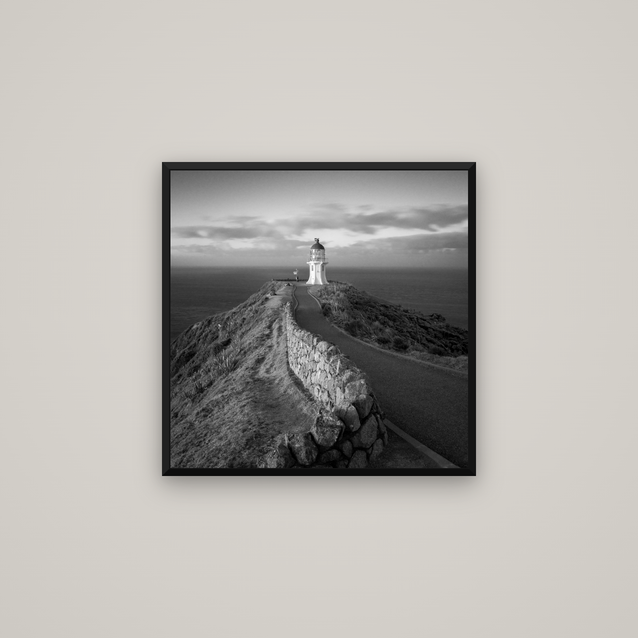 The Cape, Cape Reinga — Basel Black Matte, 60×60 cm. New Zealand fine art wall art by Stephen Milner.