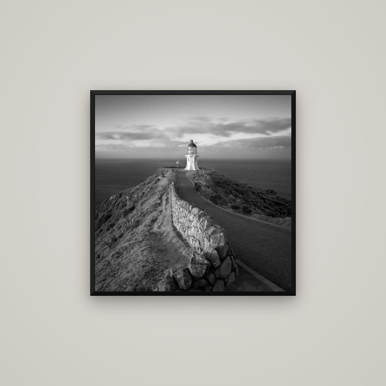 The Cape, Cape Reinga — Basel Black Matte, 70×70 cm. New Zealand fine art wall art by Stephen Milner.