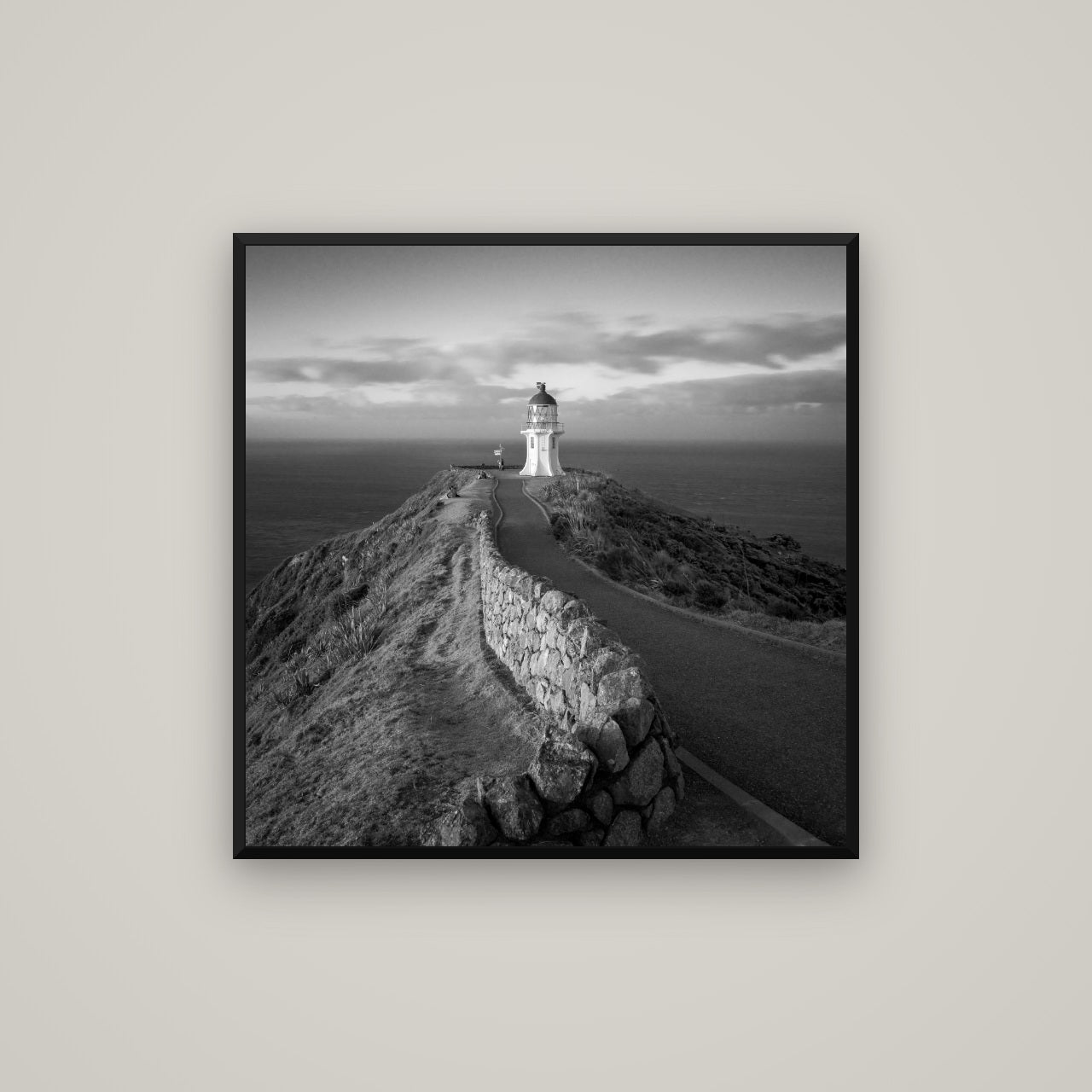The Cape, Cape Reinga — Basel Black, 80×80 cm. New Zealand fine art wall art by Stephen Milner.