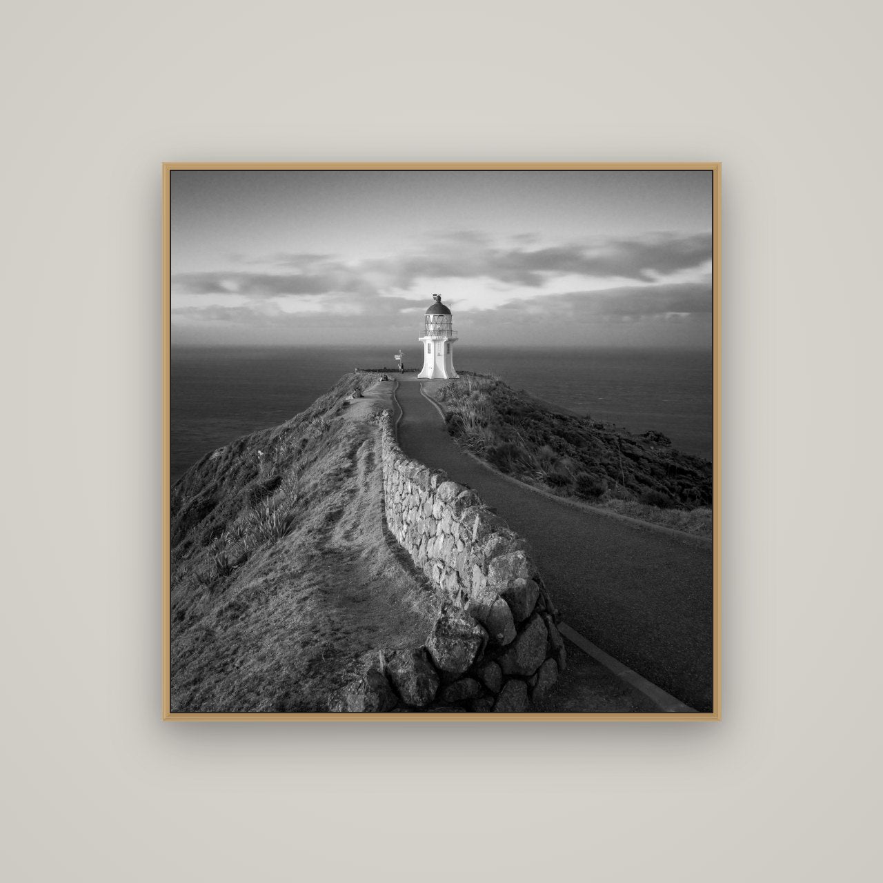 The Cape, Cape Reinga, Basel Natural Oak, 100×100 cm. New Zealand fine art wall art by Stephen Milner.