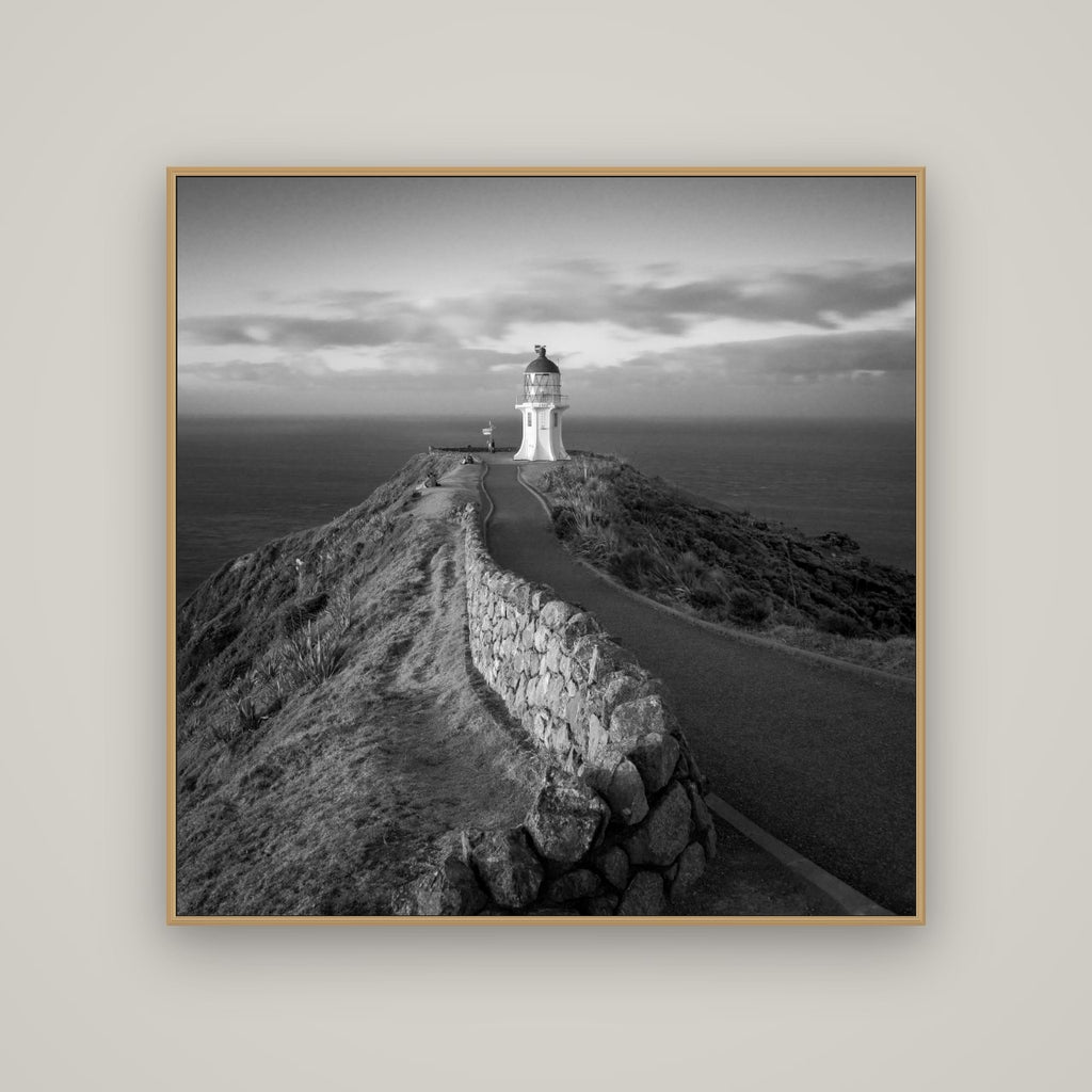 The Cape, Cape Reinga, Basel Natural Oak, 120×120 cm. New Zealand fine art wall art by Stephen Milner.