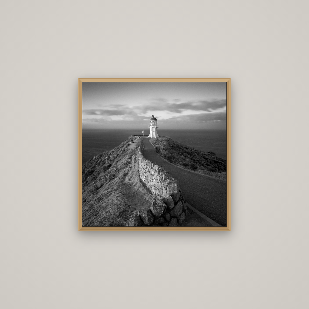 The Cape, Cape Reinga, Basel Natural Oak, 60×60 cm. New Zealand fine art wall art by Stephen Milner.