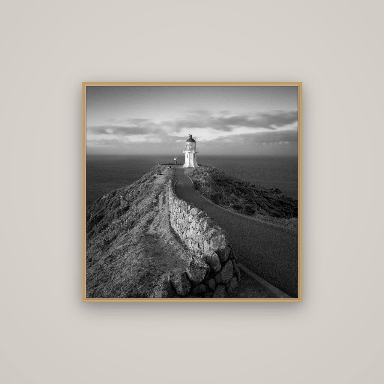 The Cape, Cape Reinga, Basel Natural Oak, 80×80 cm. New Zealand fine art wall art by Stephen Milner.