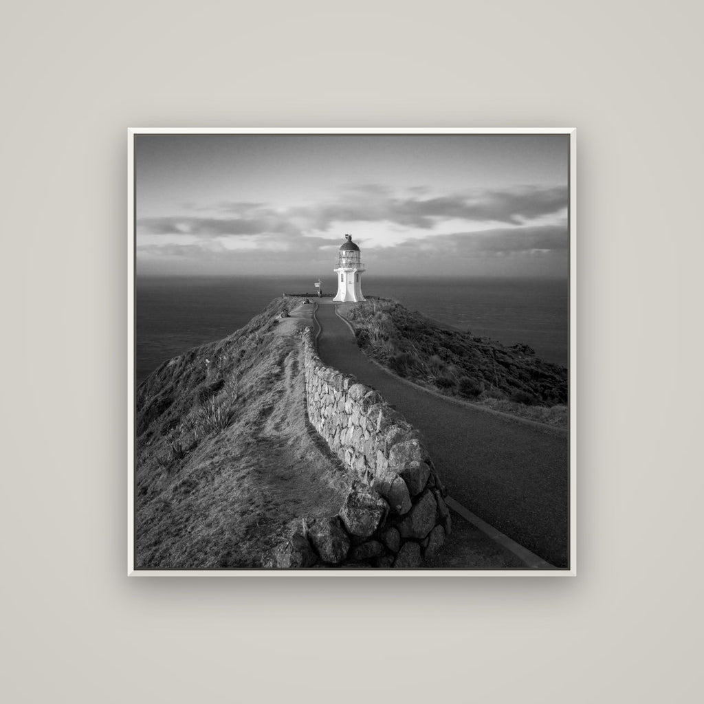 The Cape, Cape Reinga — Basel White, 100×100 cm. New Zealand fine art wall art by Stephen Milner.