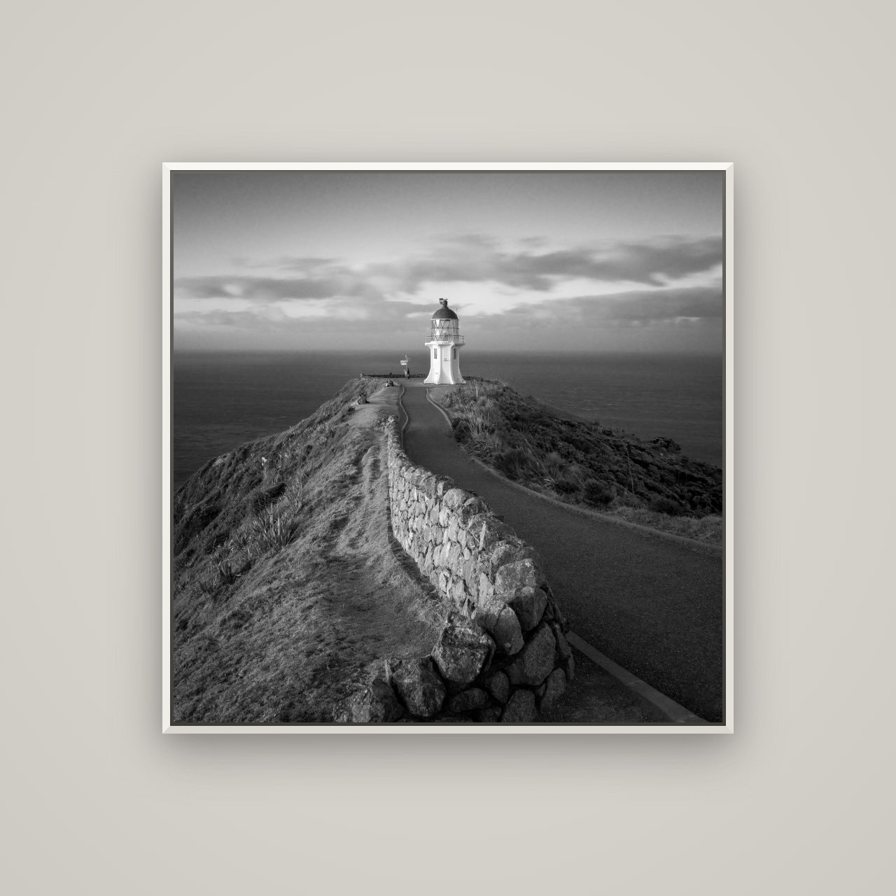 The Cape, Cape Reinga — Basel White, 100×100 cm. New Zealand fine art wall art by Stephen Milner.