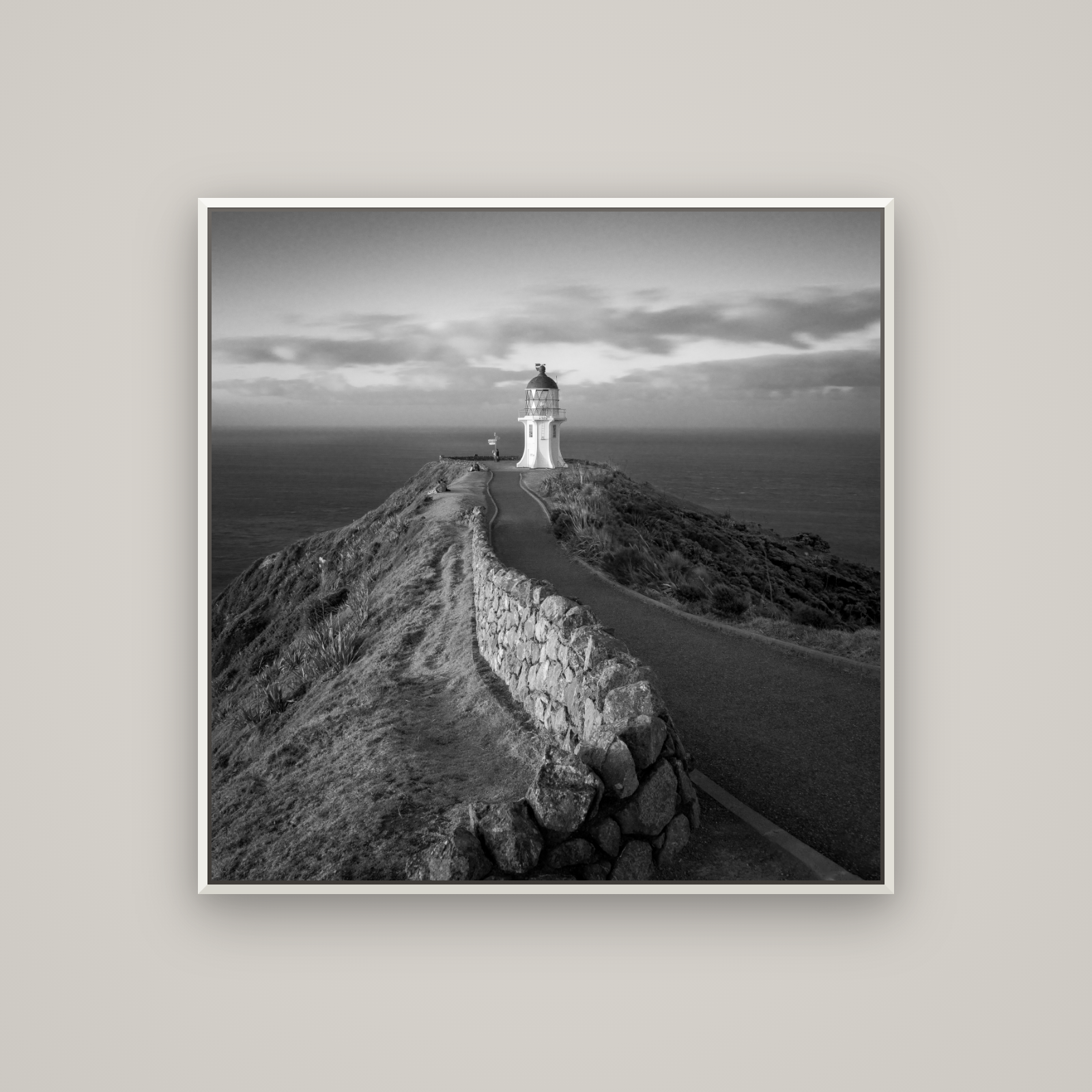 The Cape, Cape Reinga — Basel White, 100×100 cm. New Zealand fine art wall art by Stephen Milner.