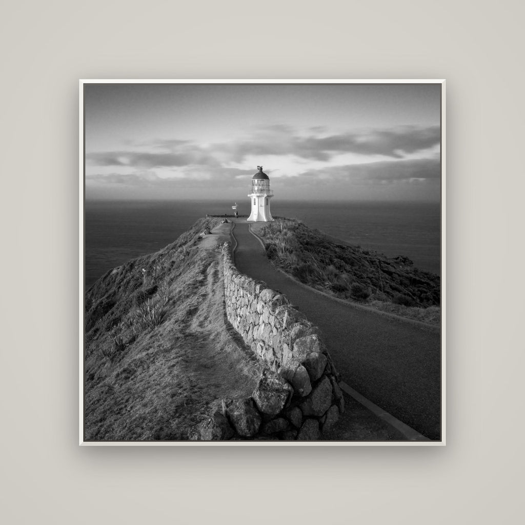 The Cape, Cape Reinga — Basel White, 120×120 cm. New Zealand fine art wall art by Stephen Milner.