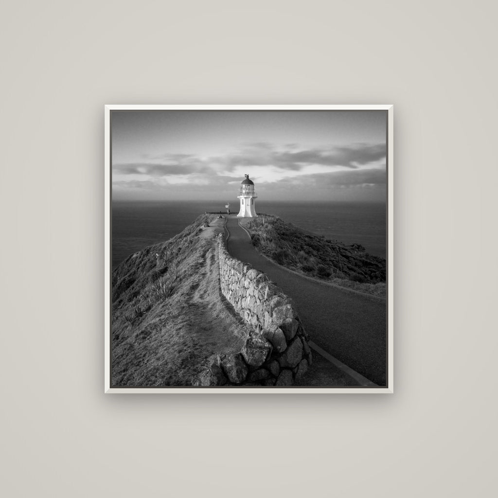The Cape, Cape Reinga — Basel White, 80×80 cm. New Zealand fine art wall art by Stephen Milner.