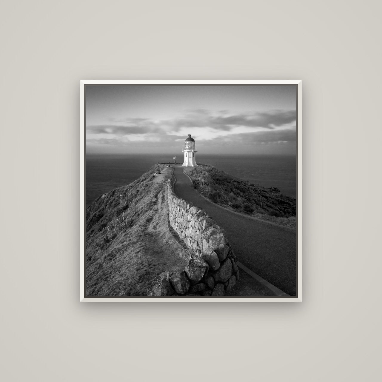 The Cape, Cape Reinga — Basel White, 80×80 cm. New Zealand fine art wall art by Stephen Milner.