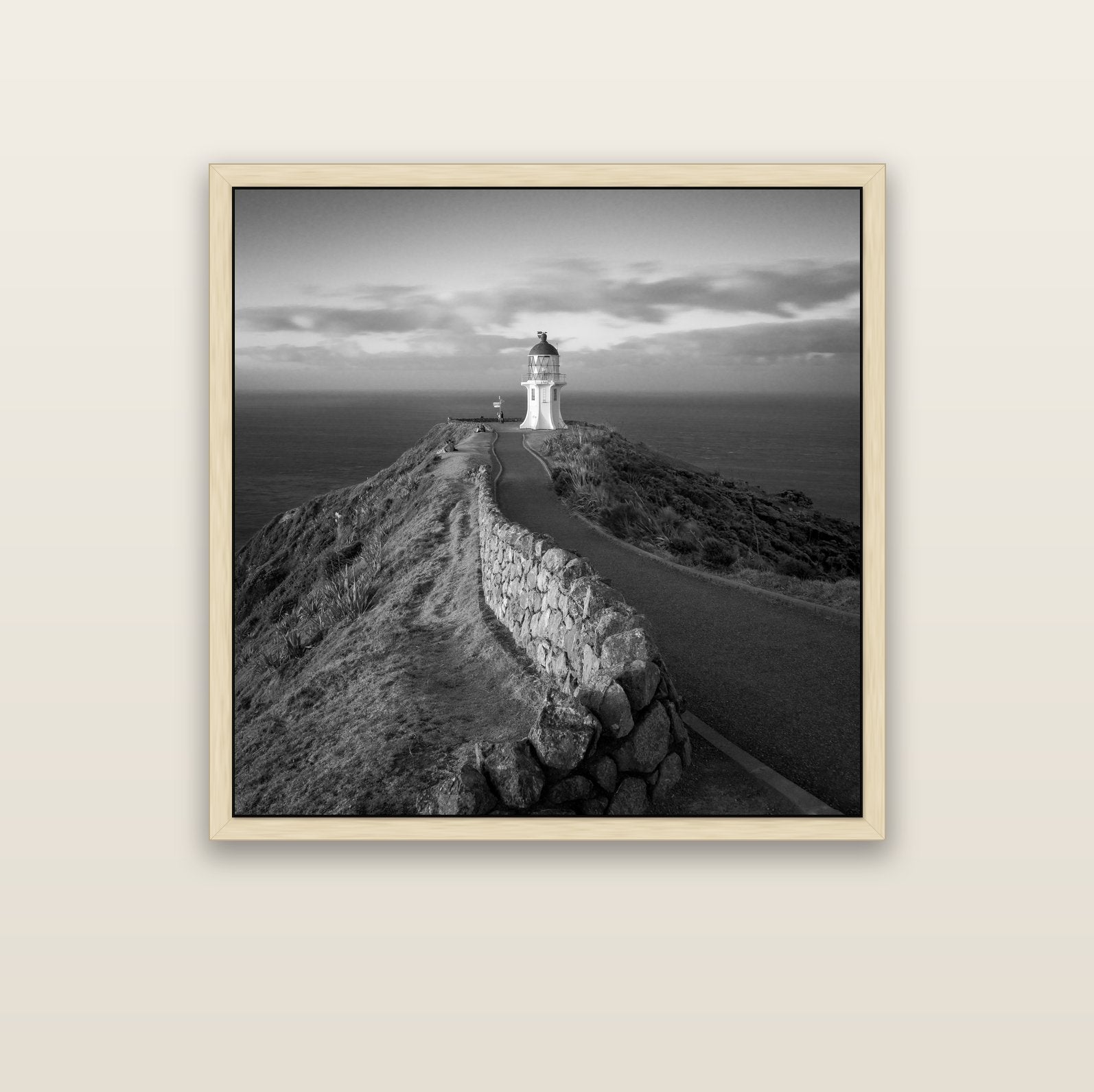 The Cape, Cape Reinga — natural float frame canvas, 102 × 102 cm. New Zealand fine art landscape wall art by Stephen Milner.