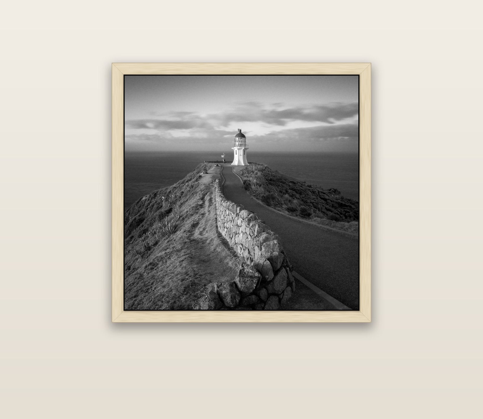The Cape, Cape Reinga — natural float frame canvas, 76 × 76 cm. New Zealand fine art landscape wall art by Stephen Milner.