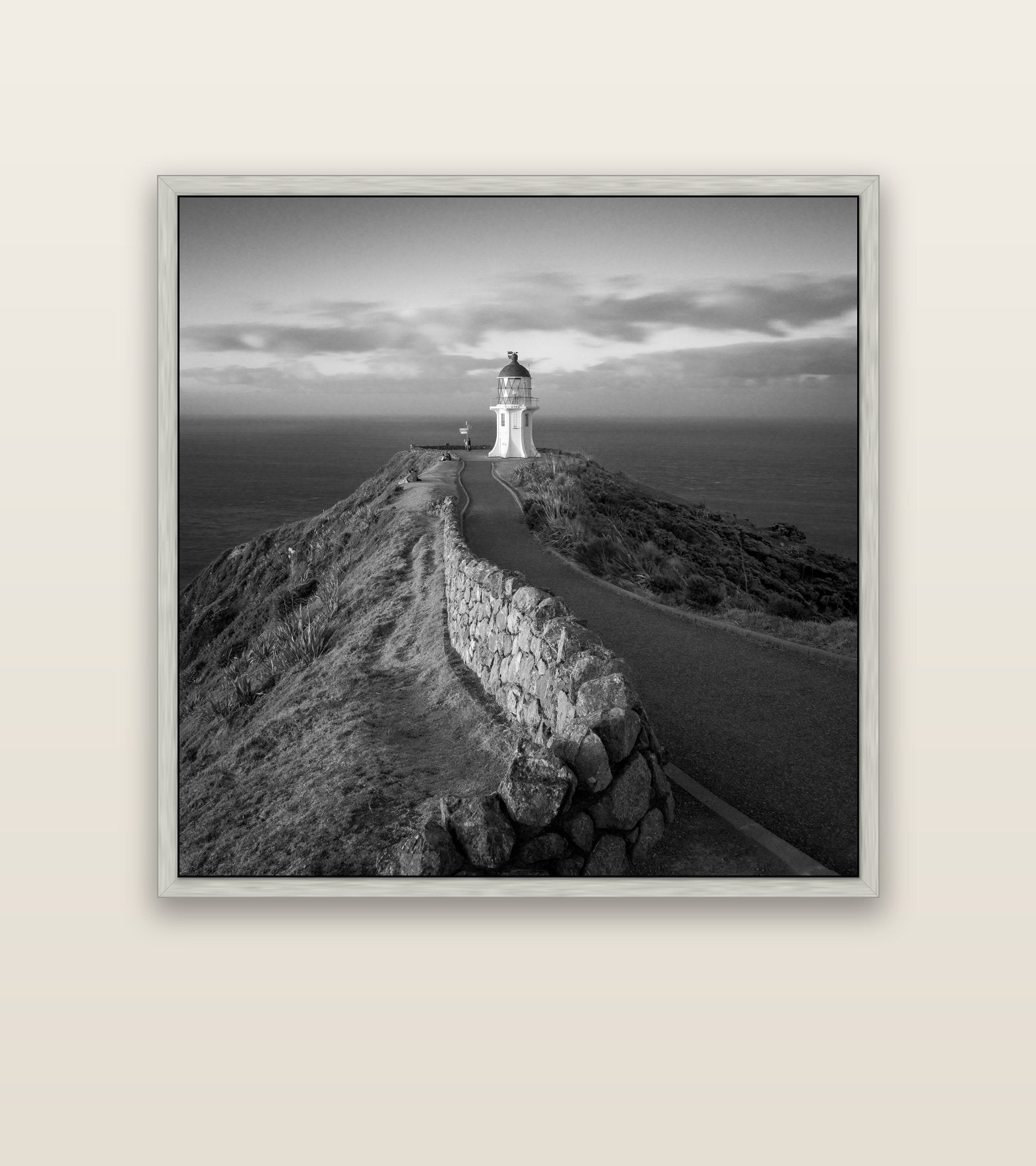 The Cape, Cape Reinga — silver float frame canvas, 127 × 127 cm. New Zealand fine art landscape wall art by Stephen Milner.