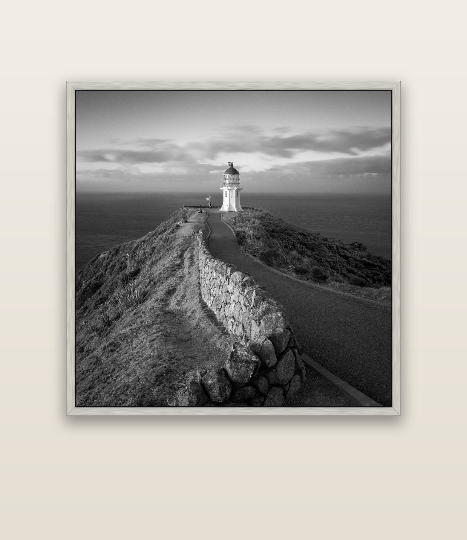 The Cape, Cape Reinga — silver float frame canvas, 133 × 133 cm. New Zealand fine art landscape wall art by Stephen Milner.
