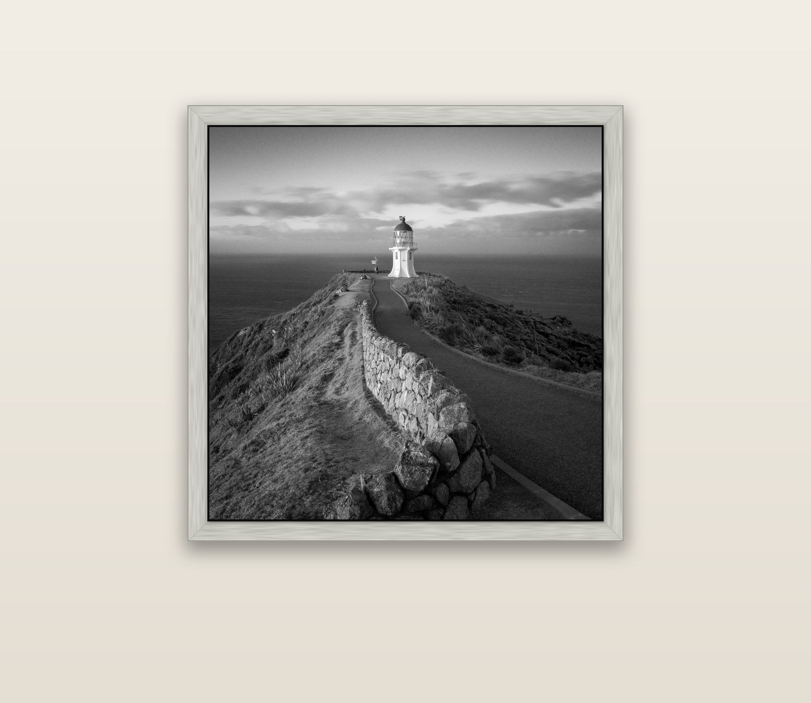 The Cape, Cape Reinga — silver float frame canvas, 76 × 76 cm. New Zealand fine art landscape wall art by Stephen Milner.