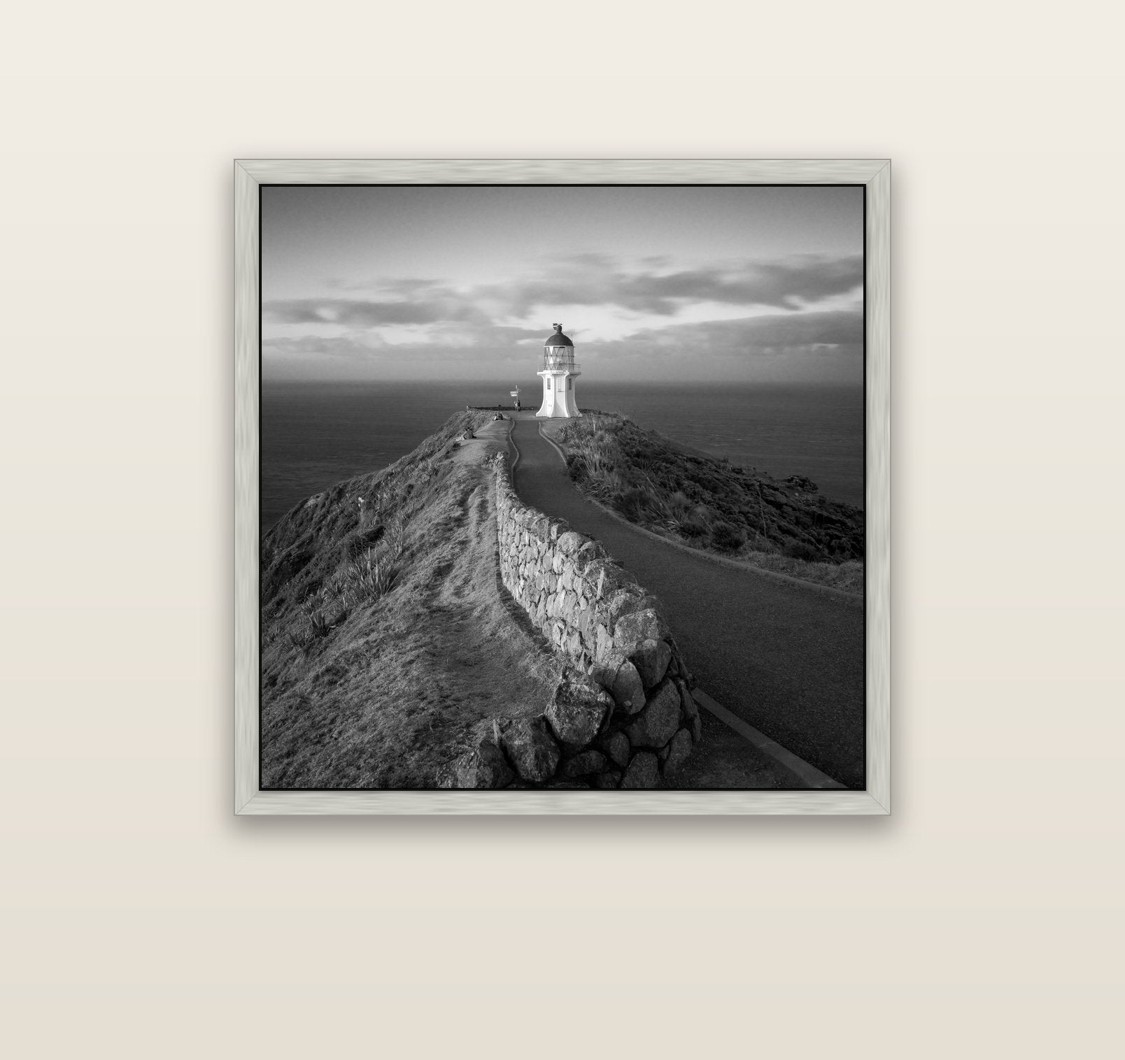 The Cape, Cape Reinga — silver float frame canvas, 91 × 91 cm. New Zealand fine art landscape wall art by Stephen Milner.