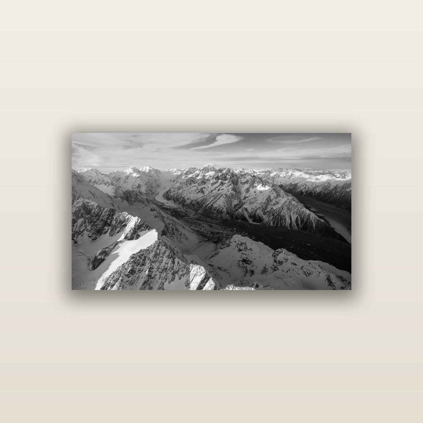 The Great Divide, Southern Alps — acrylic panel print, small 76 × 38 cm. New Zealand fine art landscape wall art by Stephen Milner.