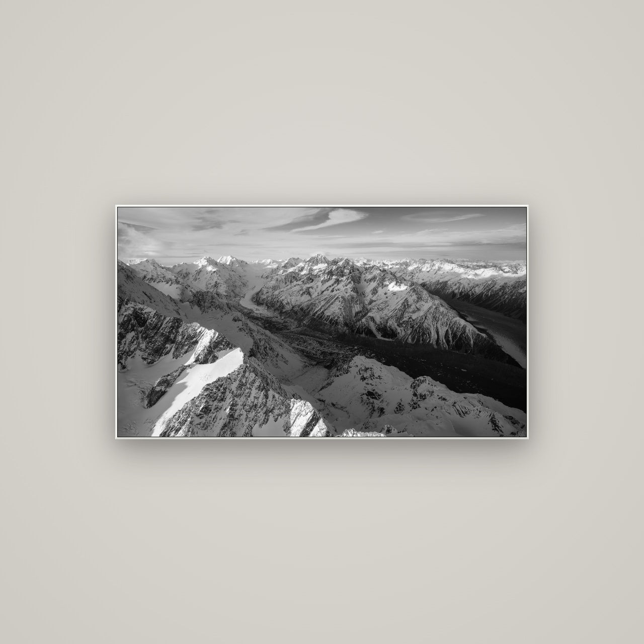 The Great Divide, Southern Alps — ArtBox White, 107×60 cm. New Zealand fine art wall art by Stephen Milner.