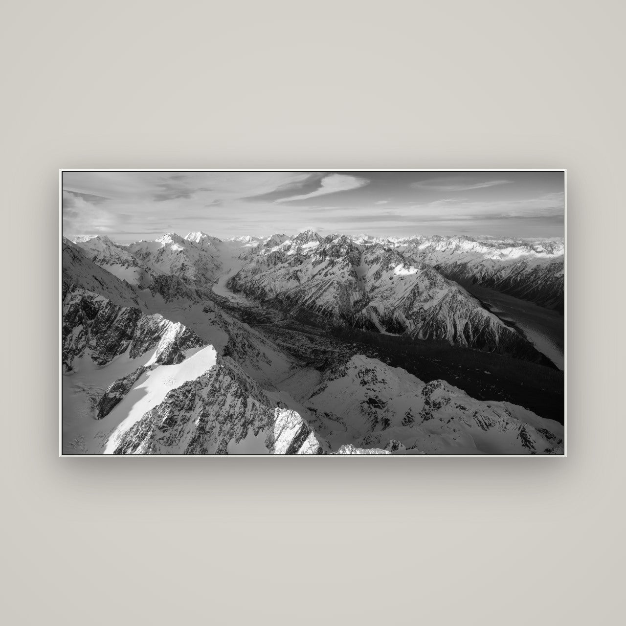 The Great Divide, Southern Alps — ArtBox White, 160×90 cm. New Zealand fine art wall art by Stephen Milner.