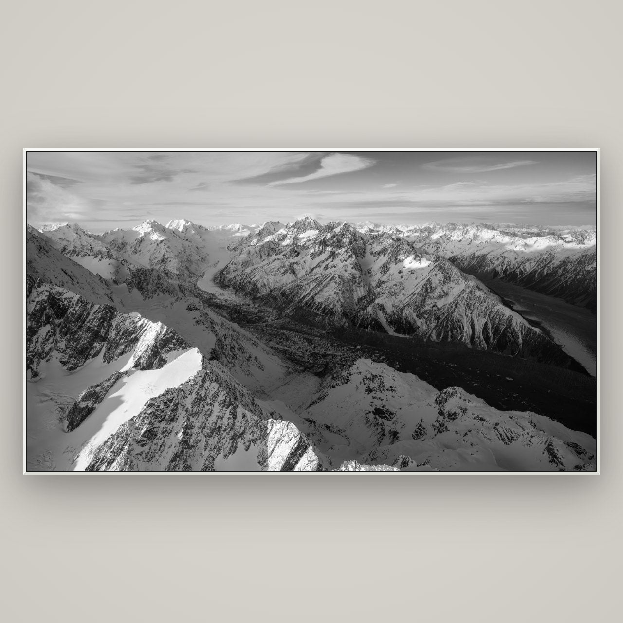 The Great Divide, Southern Alps — ArtBox White, 196×110 cm. New Zealand fine art wall art by Stephen Milner.