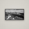 The Great Divide, Southern Alps — Basel Black, 107×60 cm. New Zealand fine art wall art by Stephen Milner.