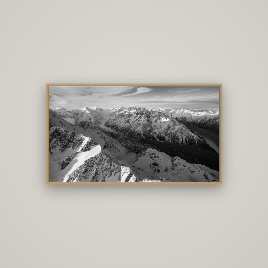 The Great Divide, Southern Alps, Basel Natural Oak, 107×60 cm. New Zealand fine art wall art by Stephen Milner.