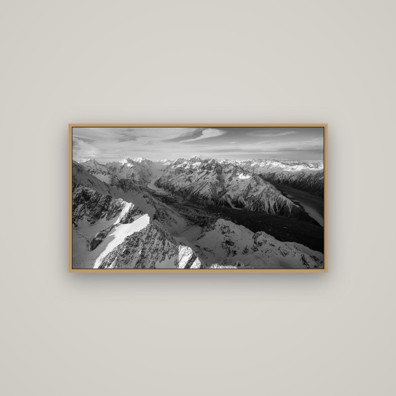 The Great Divide, Southern Alps, Basel Natural Oak, 107×60 cm. New Zealand fine art wall art by Stephen Milner.