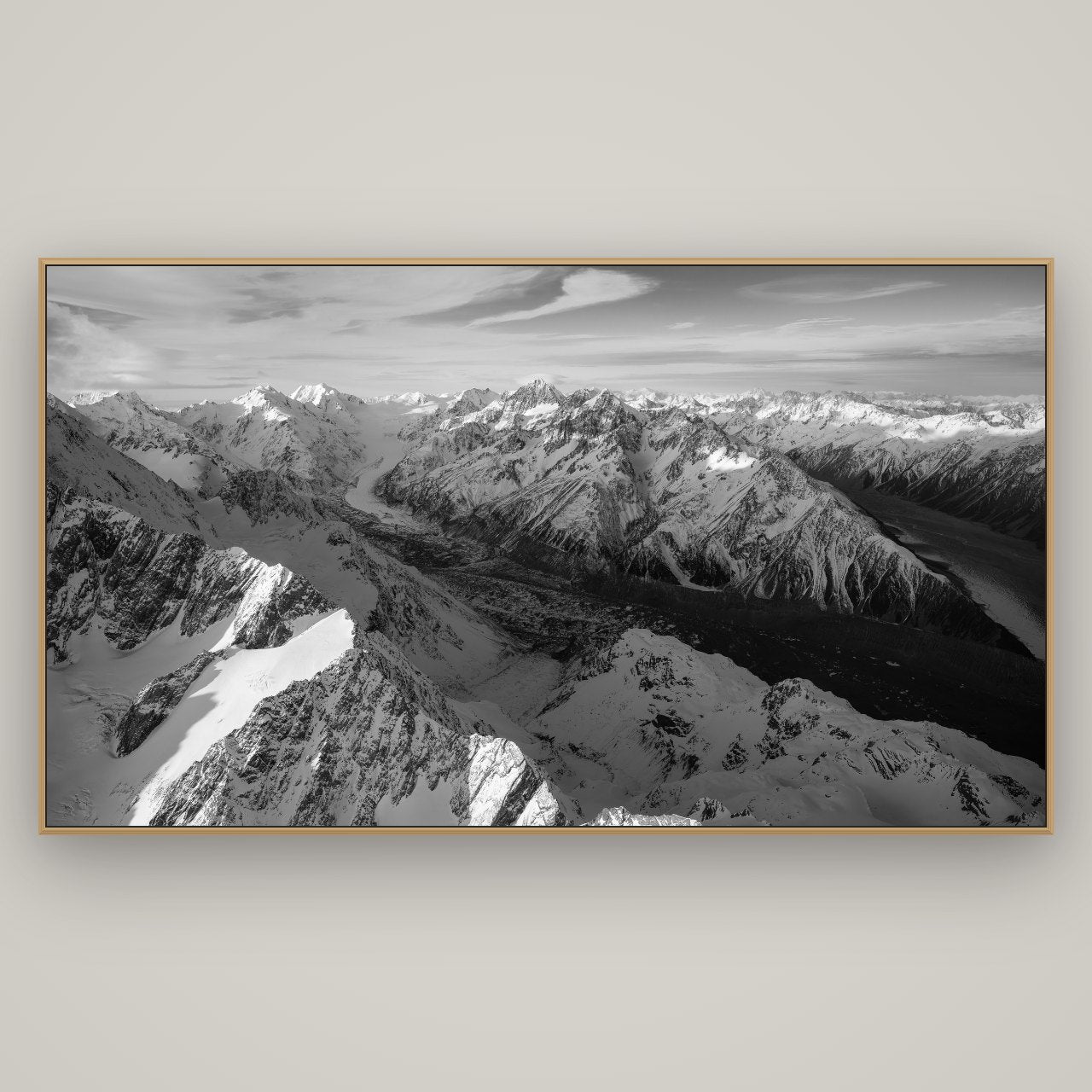 The Great Divide, Southern Alps, Basel Natural Oak, 196×110 cm. New Zealand fine art wall art by Stephen Milner.