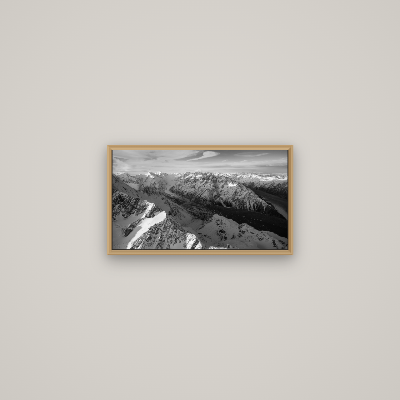 The Great Divide, Southern Alps, Basel Natural Oak, 53×30 cm. New Zealand fine art wall art by Stephen Milner.