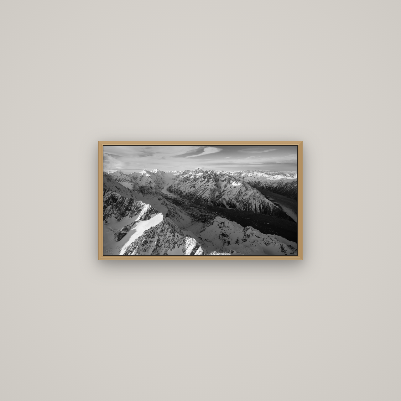 The Great Divide, Southern Alps, Basel Natural Oak, 64×36 cm. New Zealand fine art wall art by Stephen Milner.