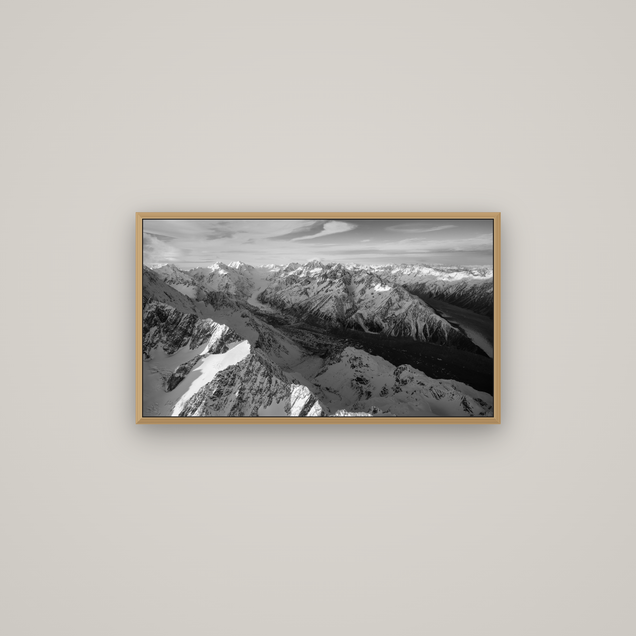 The Great Divide, Southern Alps, Basel Natural Oak, 80×45 cm. New Zealand fine art wall art by Stephen Milner.