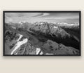 The Great Divide, Southern Alps — black float frame canvas, 200 × 130 cm. New Zealand fine art landscape wall art by Stephen Milner.