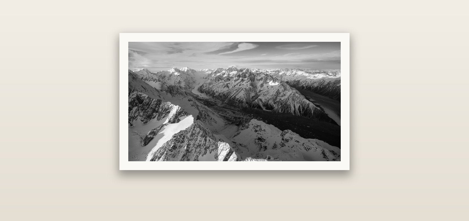 The Great Divide, Southern Alps — Hahnemühle fine art print, 61 × 36 cm. New Zealand fine art landscape photography by Stephen Milner.