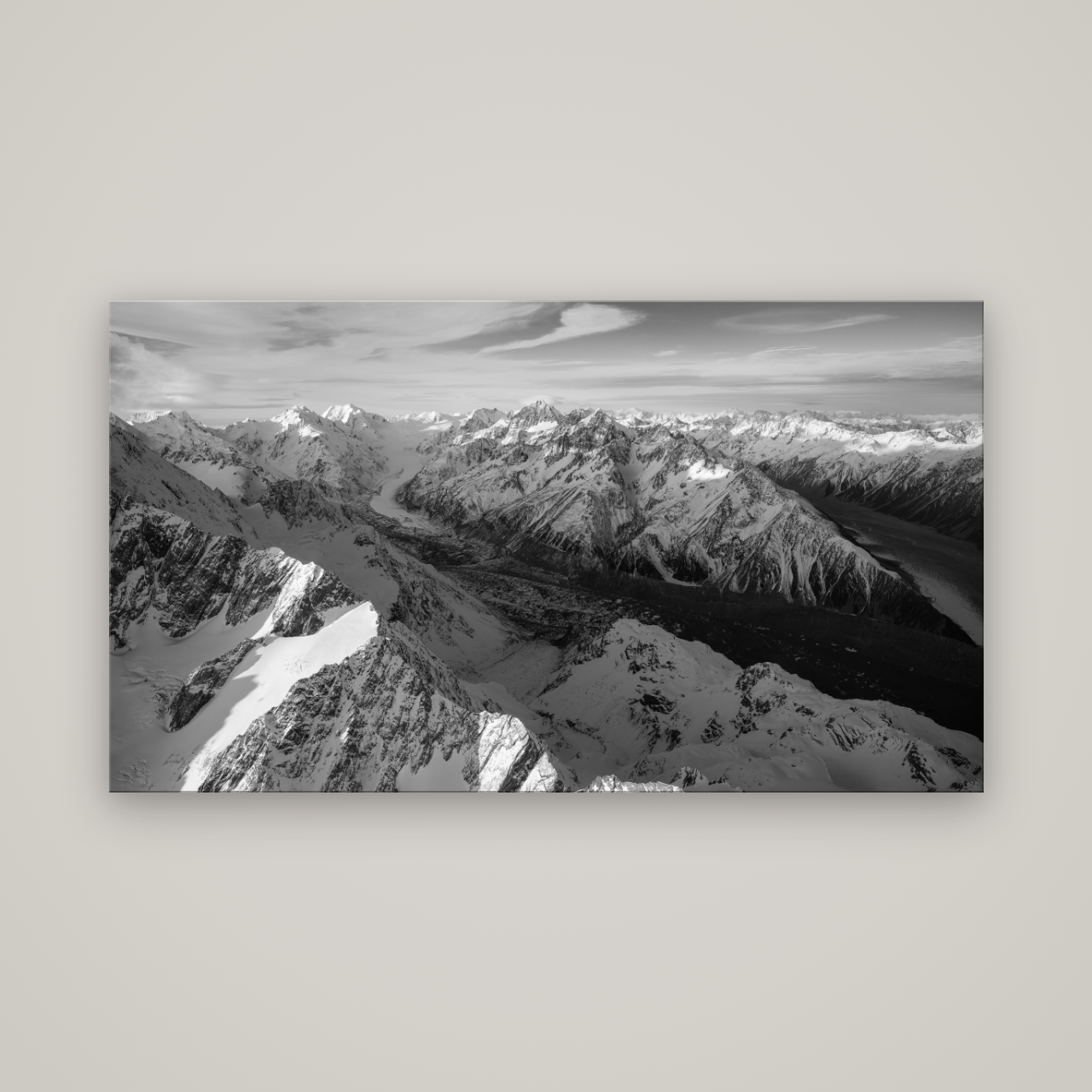 The Great Divide, Southern Alps — No frame, 160×90 cm. New Zealand fine art wall art by Stephen Milner.
