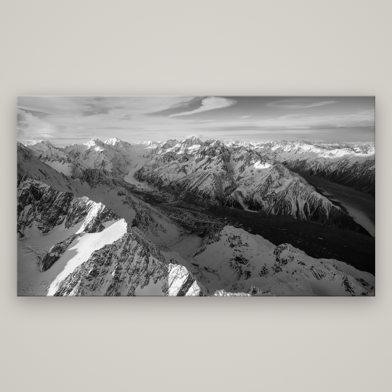 The Great Divide, Southern Alps — No frame, 196×110 cm. New Zealand fine art wall art by Stephen Milner.