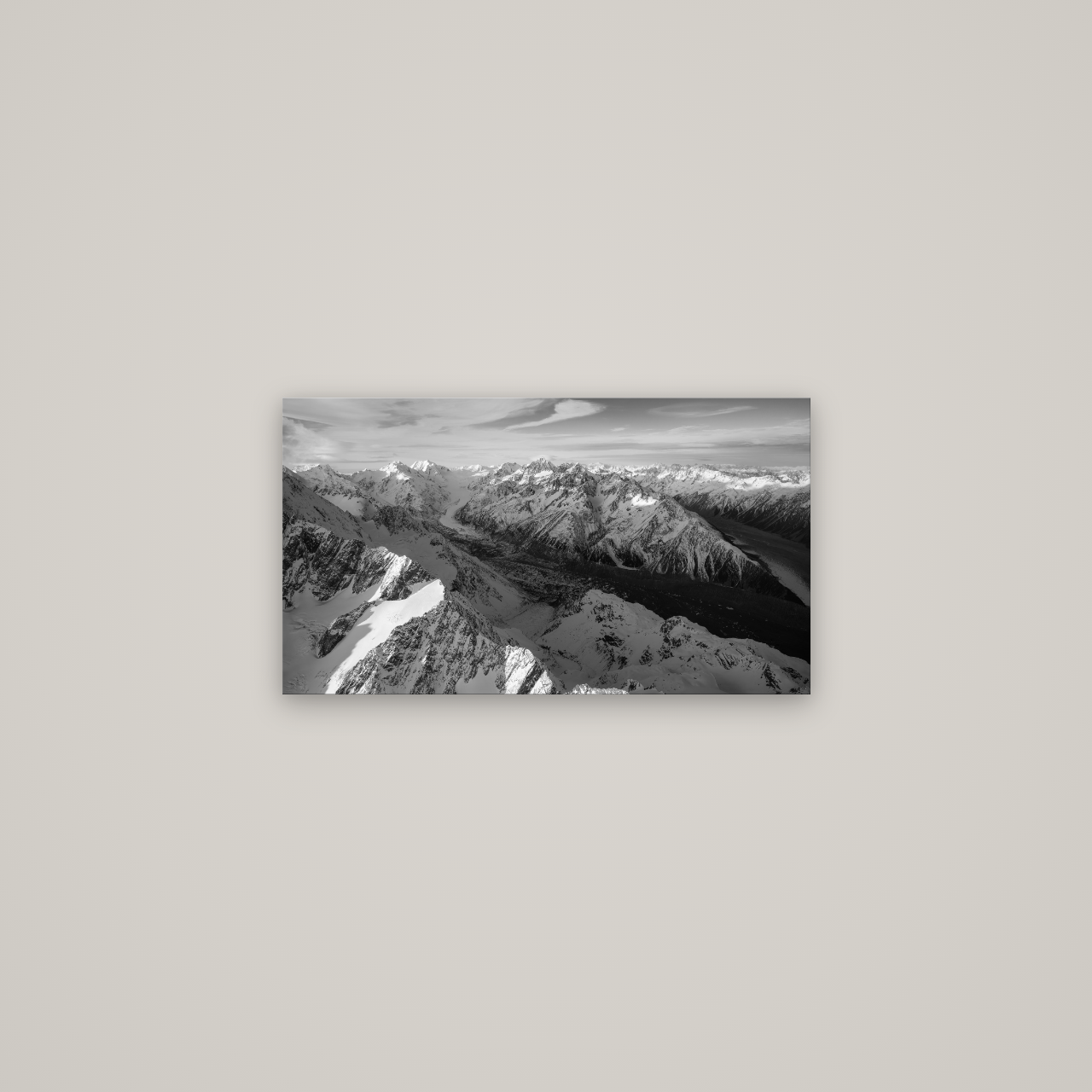 The Great Divide, Southern Alps — No frame, 64×36 cm. New Zealand fine art wall art by Stephen Milner.