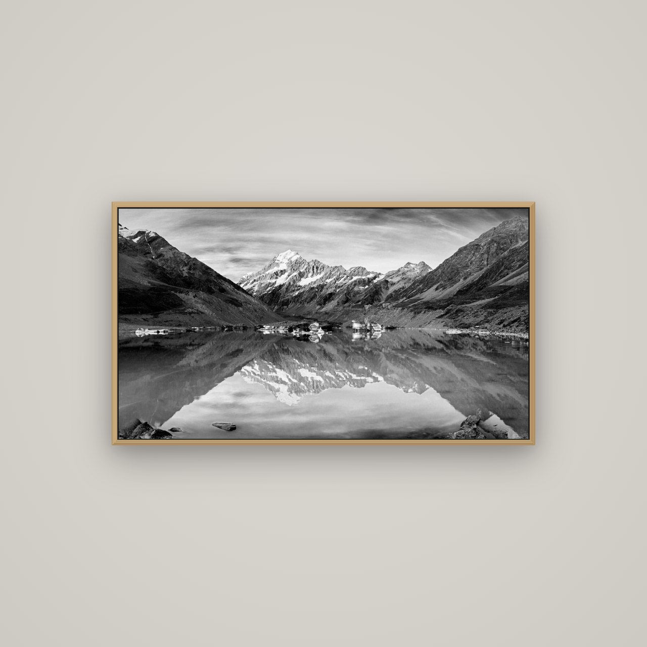 The Mirror Peak, Mount Cook, Basel Natural Oak, 107×60 cm. New Zealand fine art wall art by Stephen Milner.