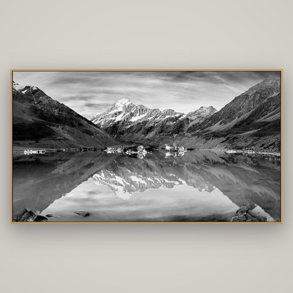 The Mirror Peak, Mount Cook, Basel Natural Oak, 196×110 cm. New Zealand fine art wall art by Stephen Milner.
