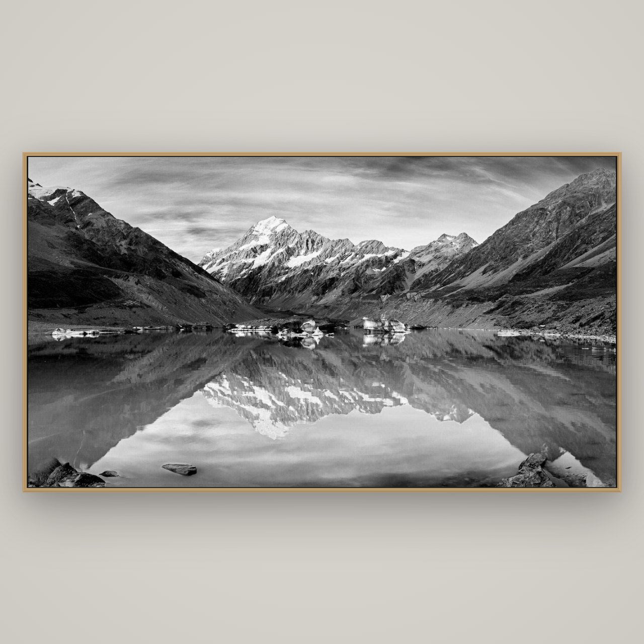The Mirror Peak, Mount Cook, Basel Natural Oak, 196×110 cm. New Zealand fine art wall art by Stephen Milner.