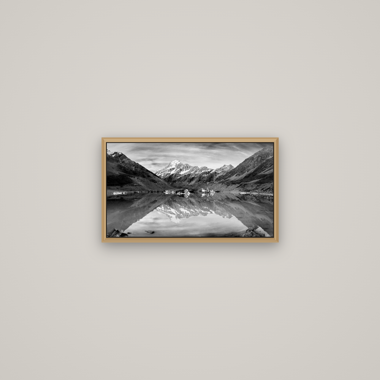 The Mirror Peak, Mount Cook, Basel Natural Oak, 53×30 cm. New Zealand fine art wall art by Stephen Milner.