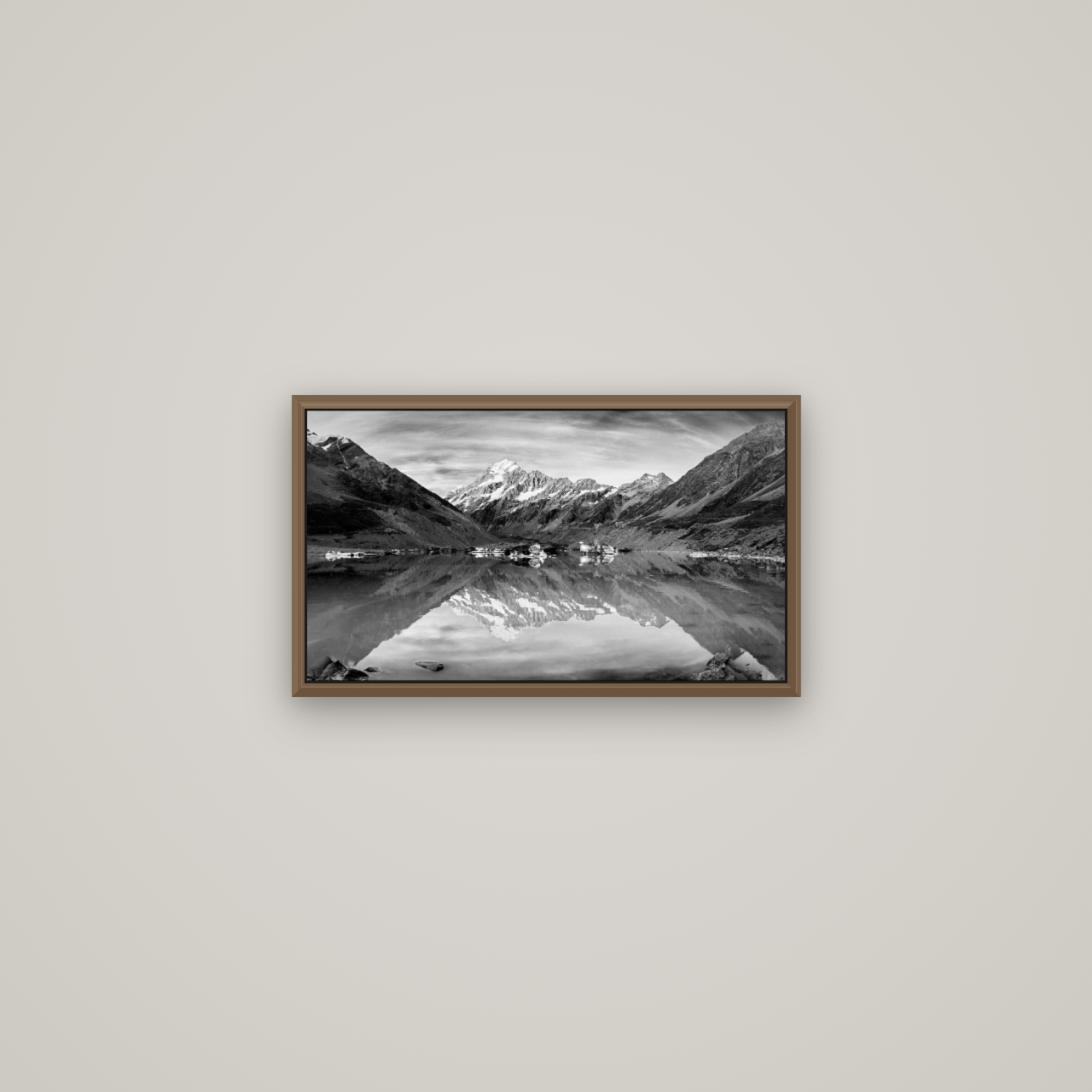 The Mirror Peak, Mount Cook, Basel Walnut, 53×30 cm. New Zealand fine art wall art by Stephen Milner.