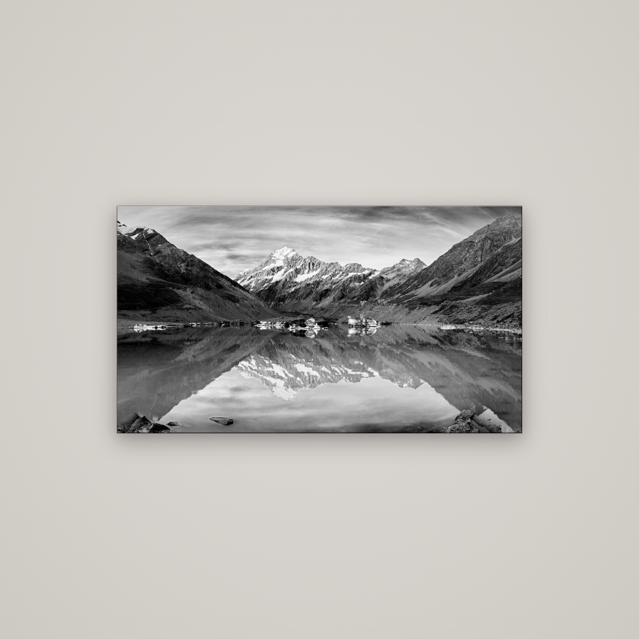 The Mirror Peak, Mount Cook — No frame, 107×60 cm. New Zealand fine art wall art by Stephen Milner.
