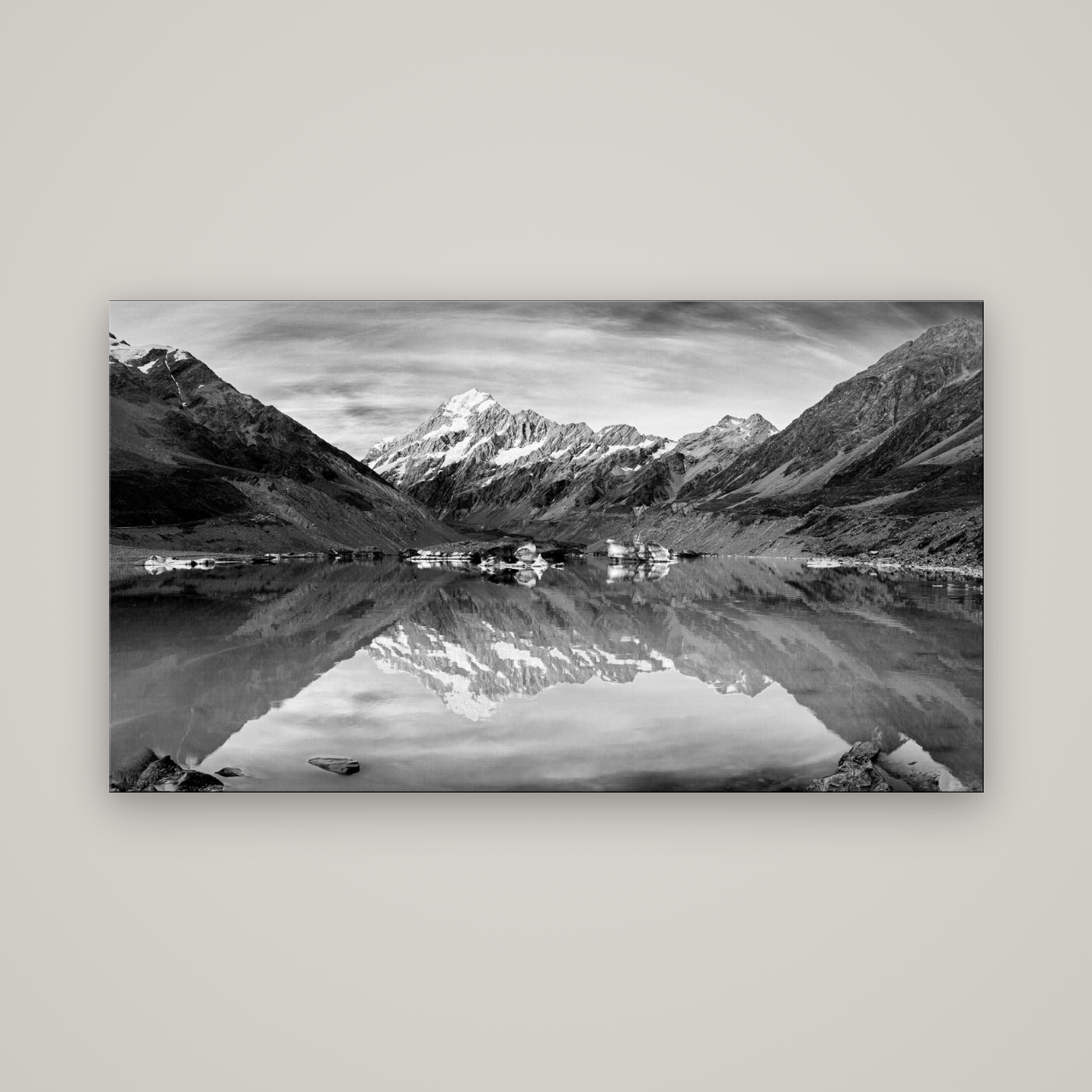 The Mirror Peak, Mount Cook — No frame, 160×90 cm. New Zealand fine art wall art by Stephen Milner.