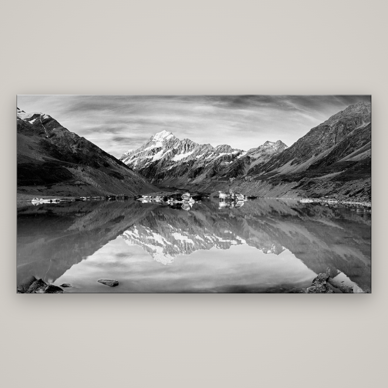 The Mirror Peak, Mount Cook — No frame, 196×110 cm. New Zealand fine art wall art by Stephen Milner.